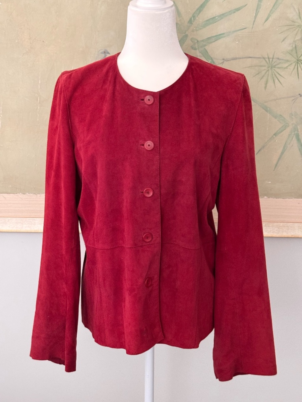 Eileen Fisher Red Suede Lambskin Jacket